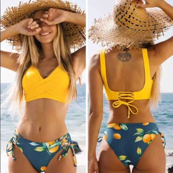 boutique Other - Yellow and Lemon Print Bikini Set